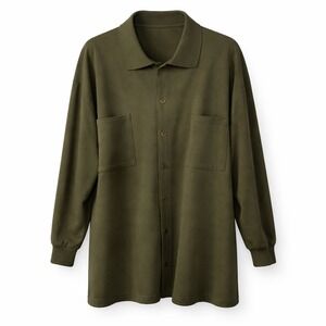 Kanya‎ Olive Green Long Sleeve Button Down Knit Shirt Size 3XL Oversized Pocket